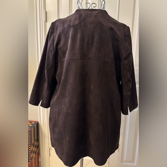 Chico’s Faux Suede Gold Zipper Detail Jacket Duster Dark Brown Size 1 - Picture 7 of 9